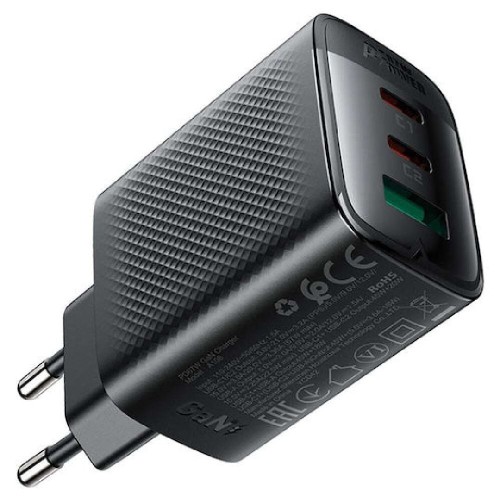 USB CHARGER  Α108 PD67W GAN 1xUSB-A & 2xUSB-C BLACK & ΓΙΑ LAPTOP